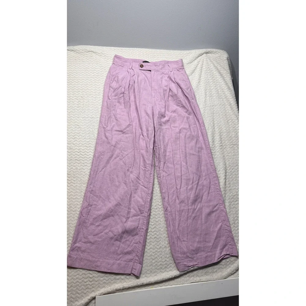 Banana Republic Pink Lavender Linen Wide Leg Pleated Pants Size 8 High Rise